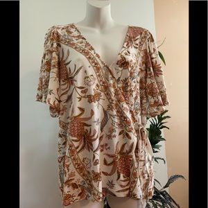 Lucky Brand 🍀Boho Deep V Wrap Flutter Sleeve Top